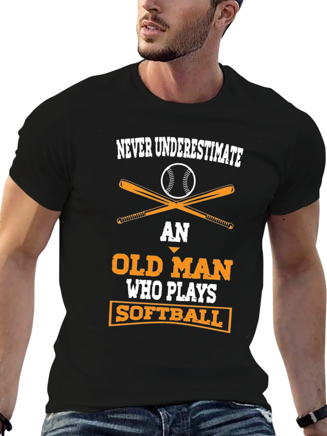 Never Underestimate Old Man Softball T-Shirt
