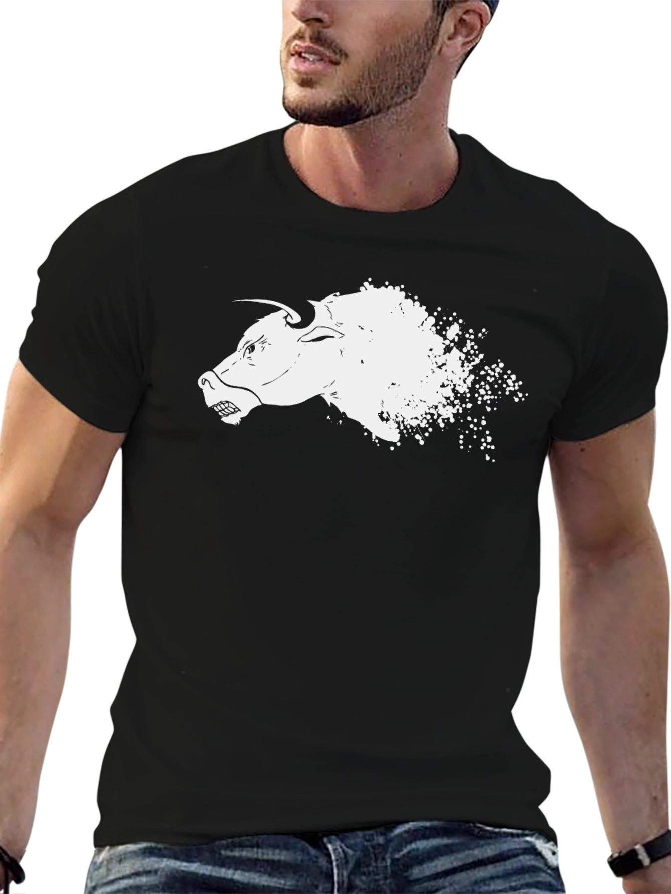 Black T-Shirt with Bull Graphic