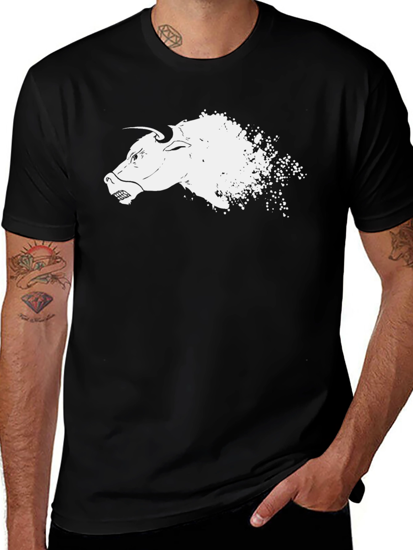 Black T-Shirt with Bull Graphic