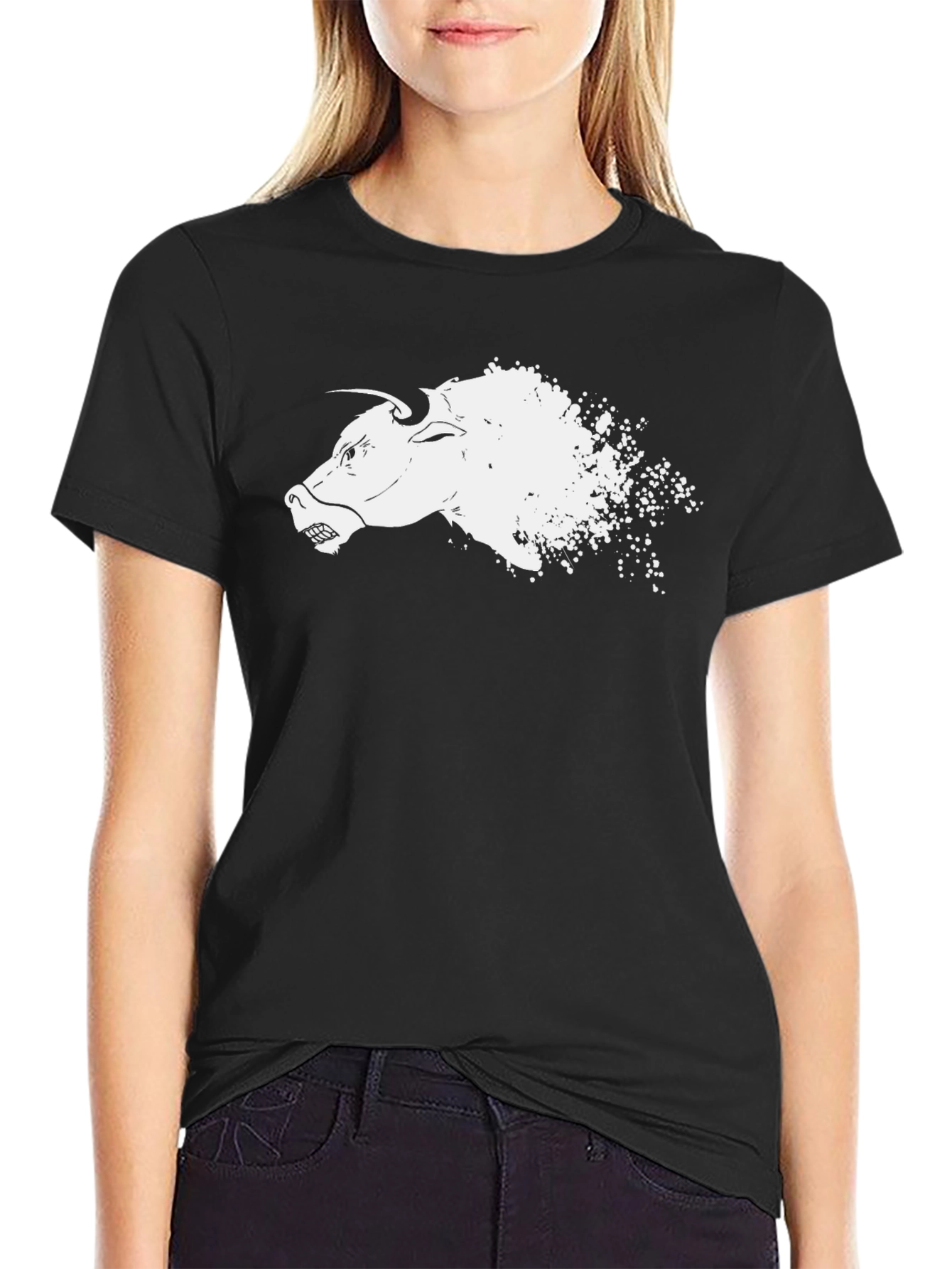 Black T-Shirt with Bull Graphic