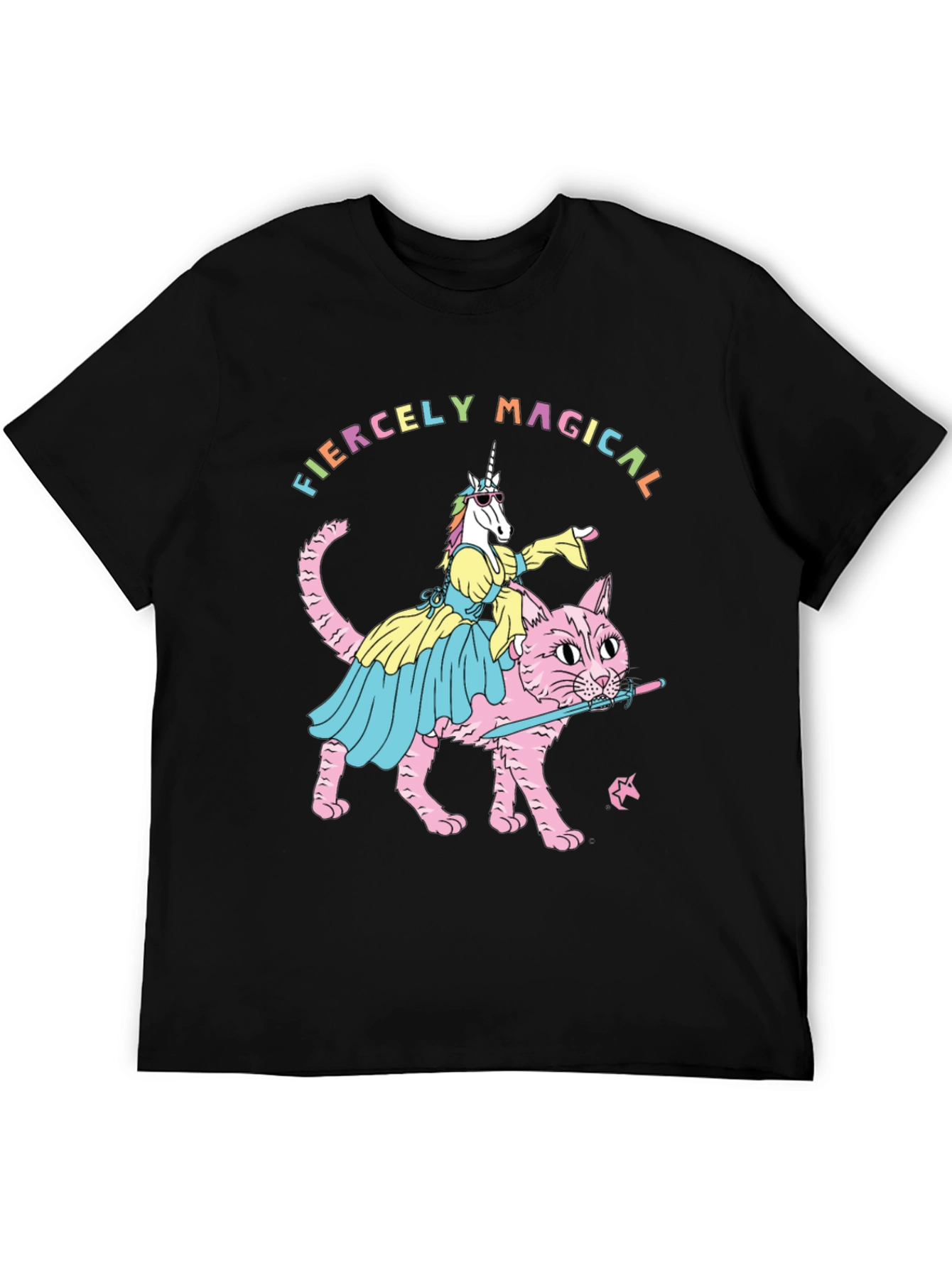 Fiercely Magical Unicorn Riding Cat T-Shirt