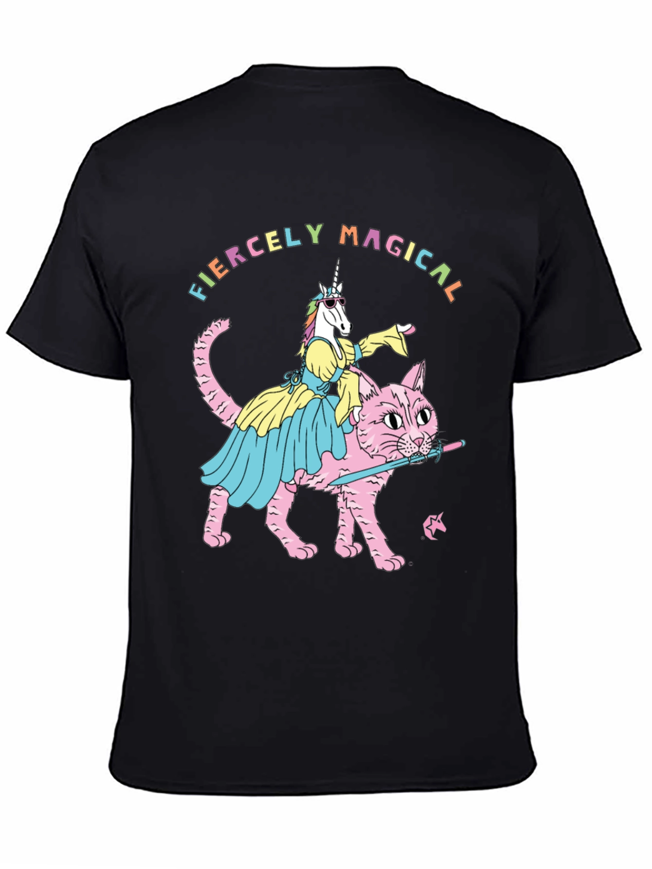 Fiercely Magical Unicorn Riding Cat T-Shirt