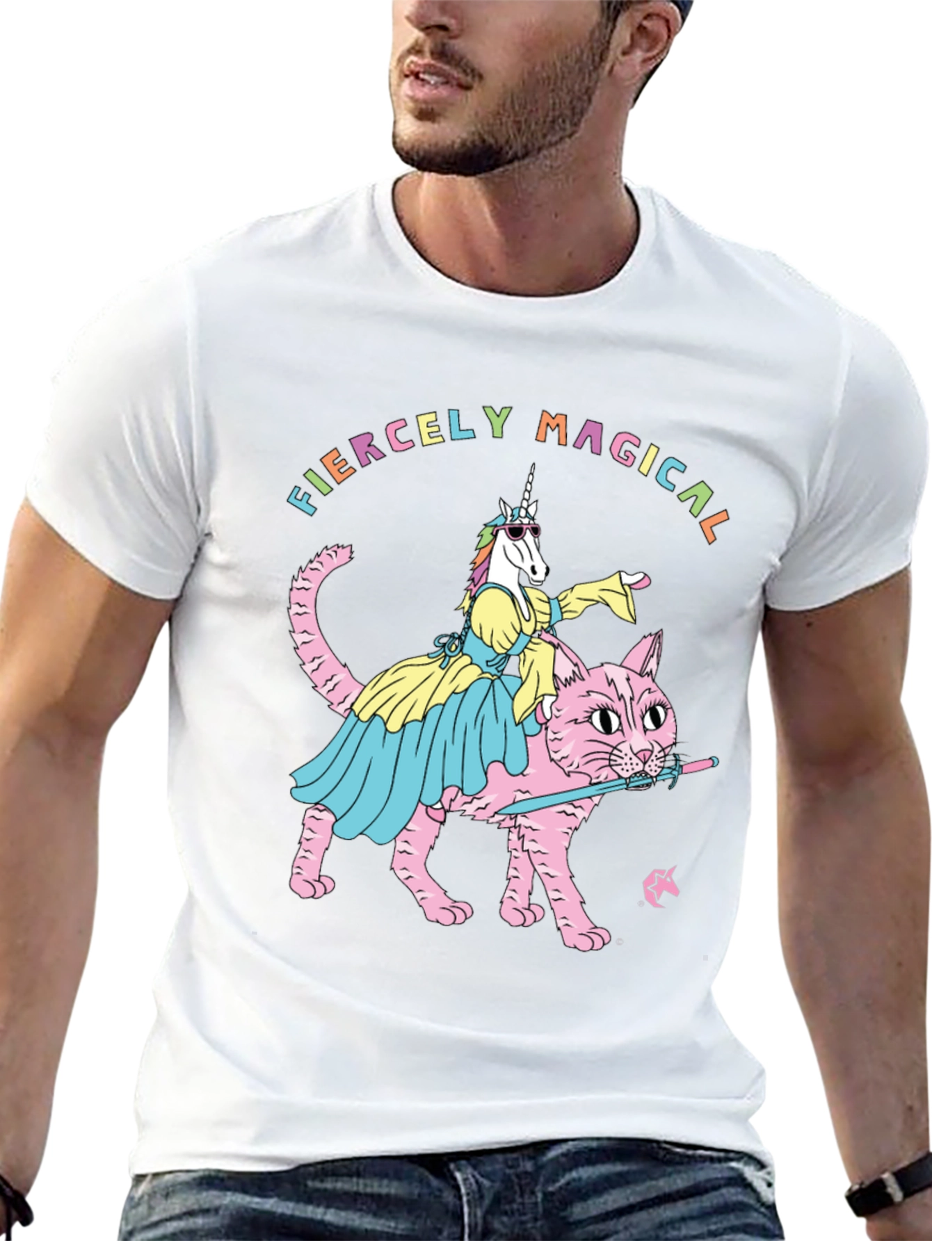 Fiercely Magical Unicorn Riding Cat T-Shirt