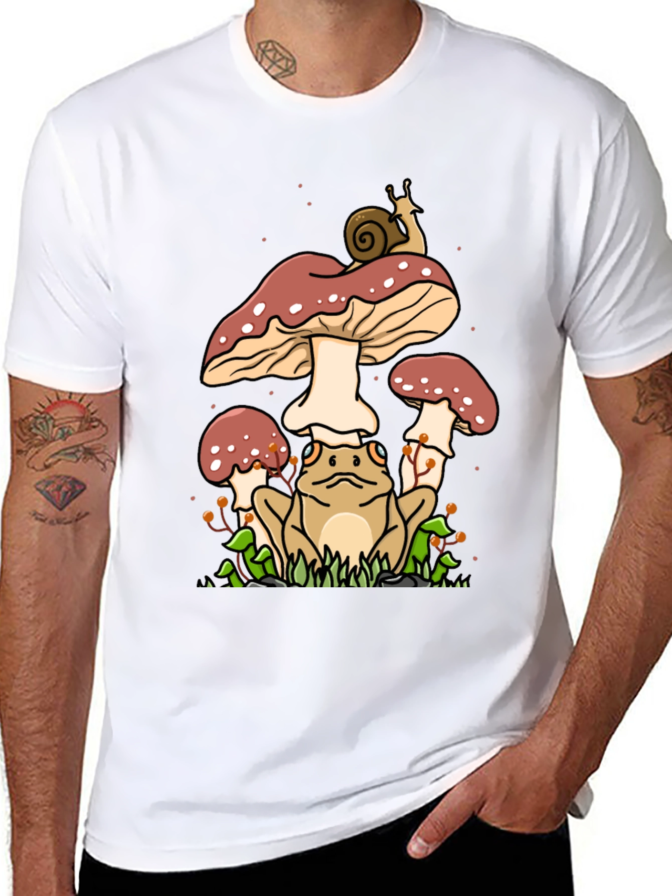 Frog and Mushroom Graphic Tee - Black