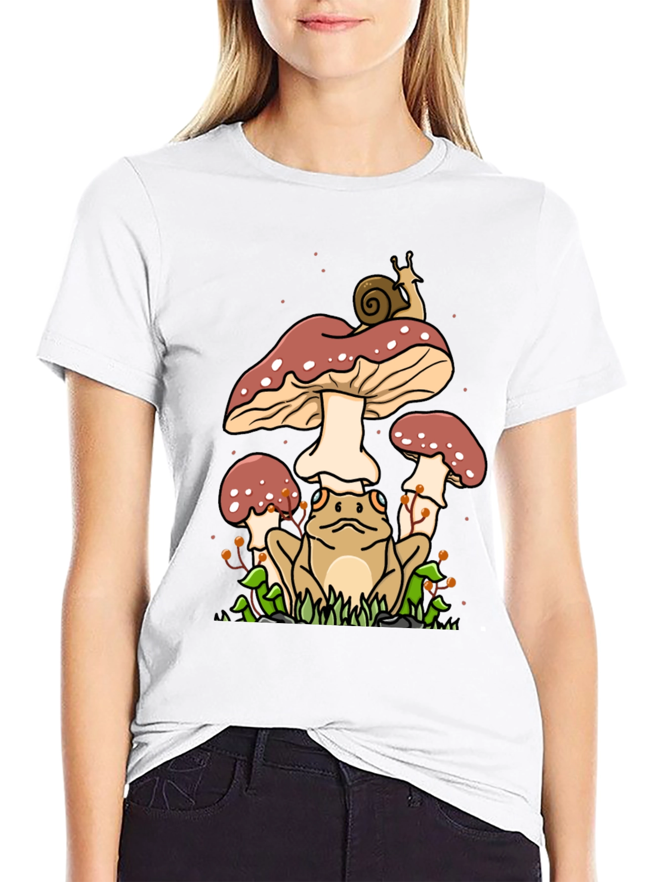 Frog and Mushroom Graphic Tee - Black