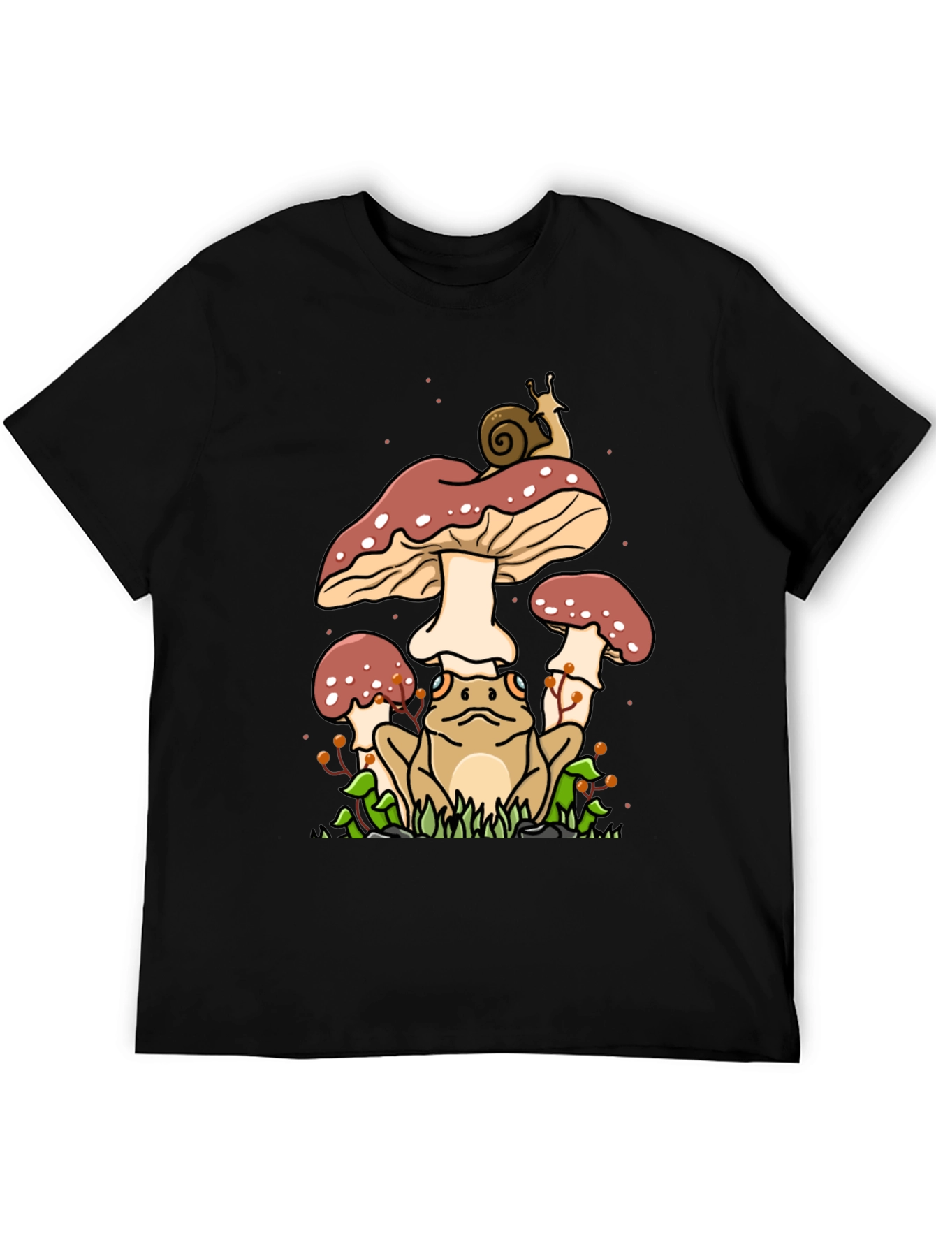 Frog and Mushroom Graphic Tee - Black