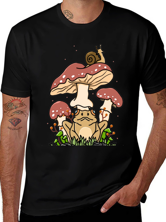 Frog and Mushroom Graphic Tee - Black