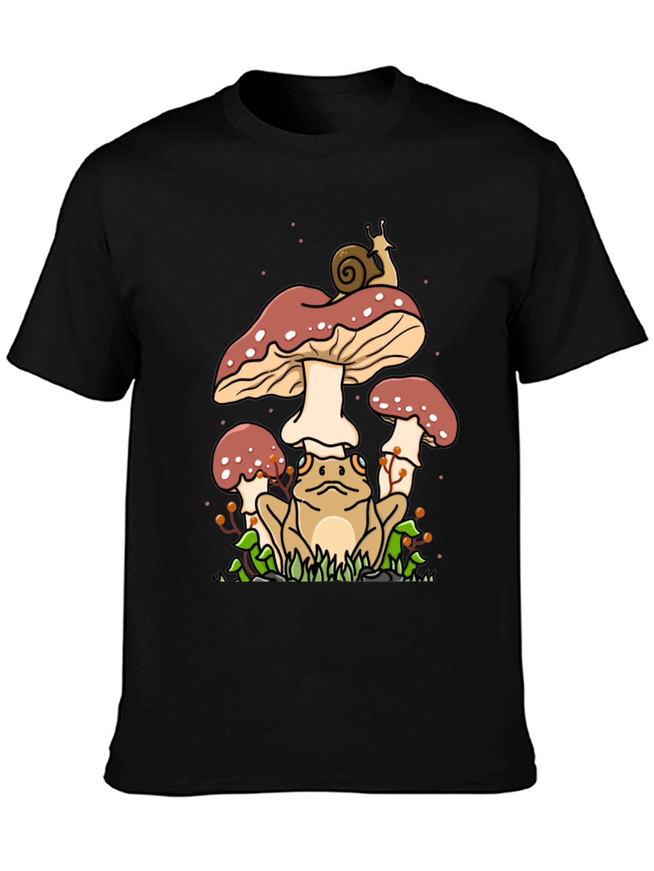 Frog and Mushroom Graphic Tee - Black