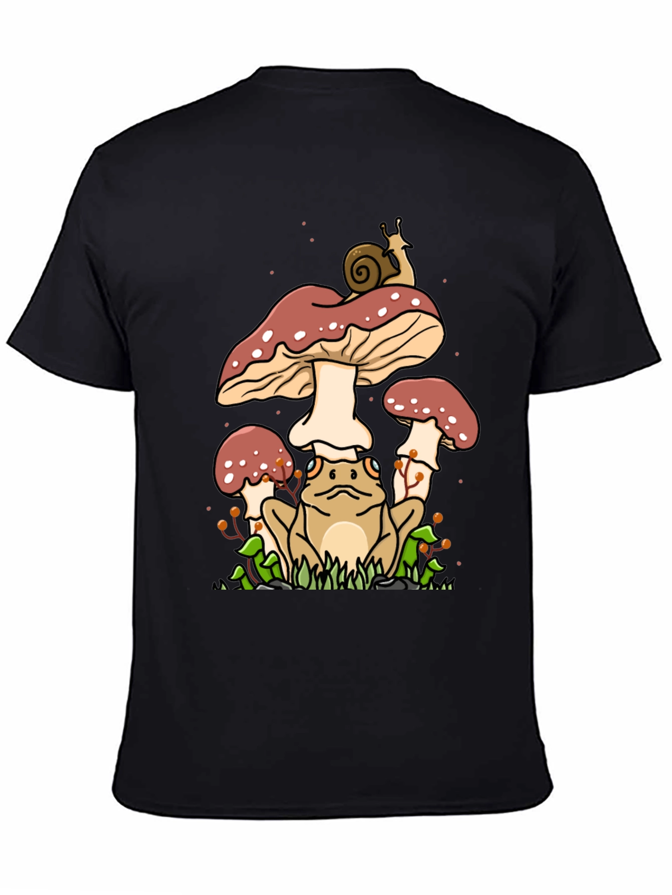 Frog and Mushroom Graphic Tee - Black