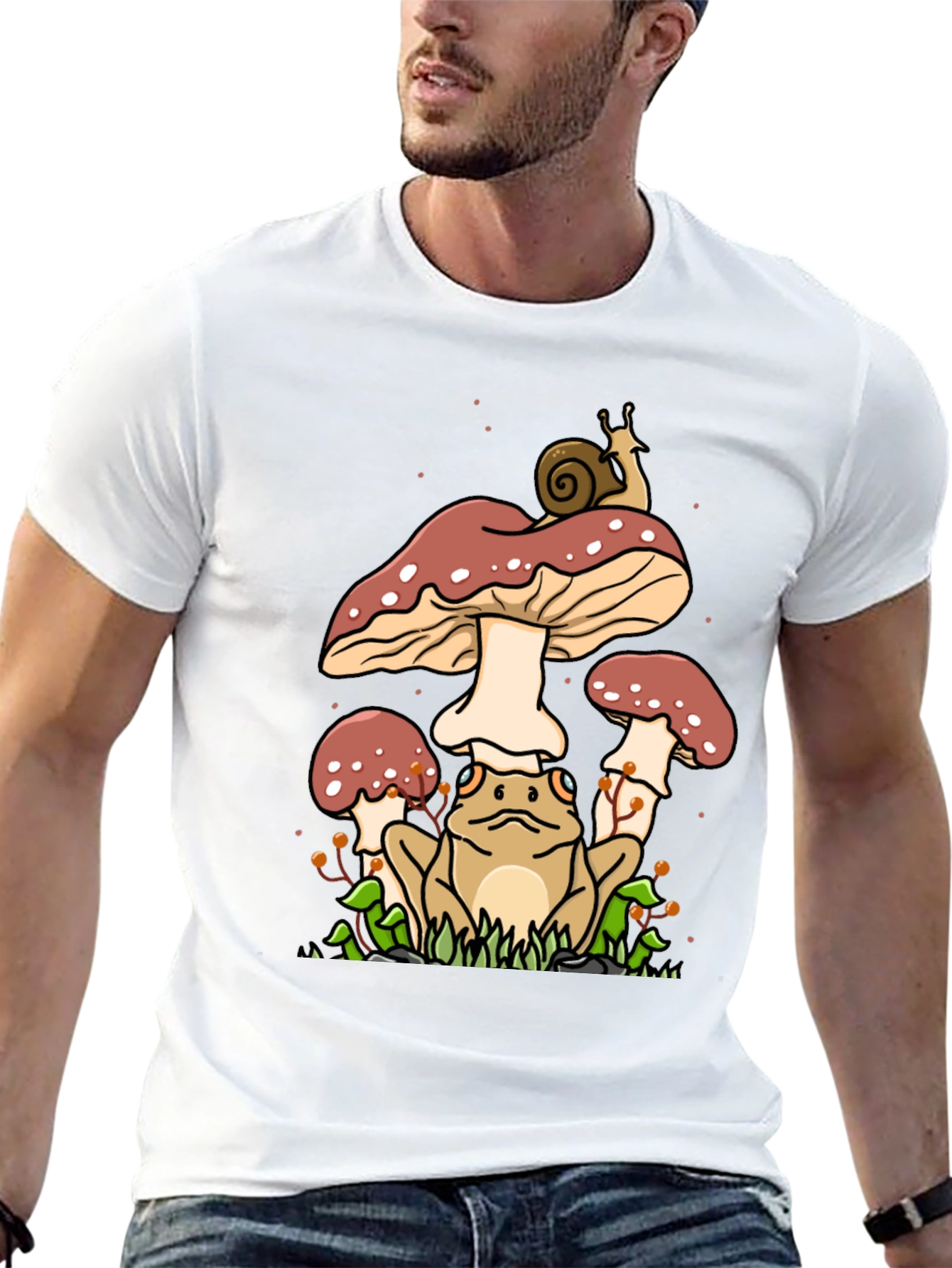 Frog and Mushroom Graphic Tee - Black