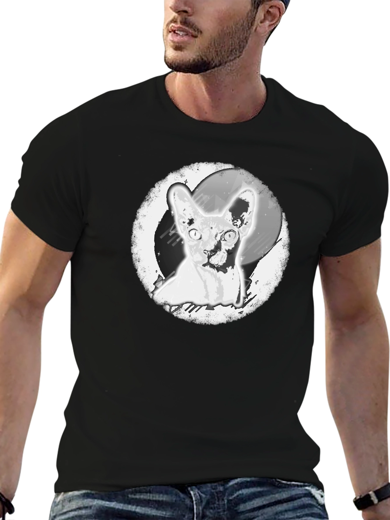 Sphynx Cat Graphic Print Black T-Shirt