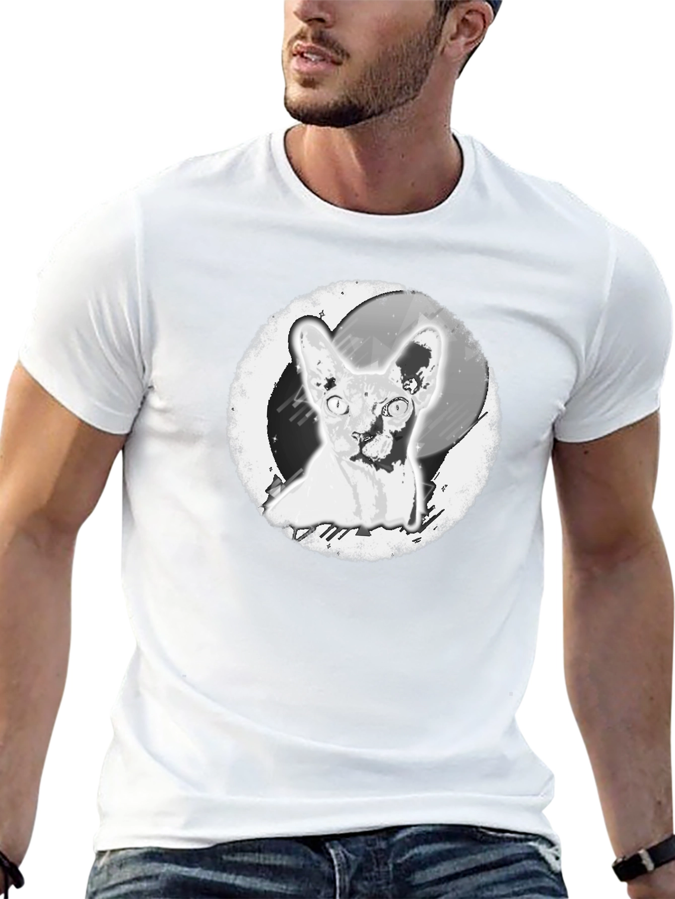 Sphynx Cat Graphic Print Black T-Shirt