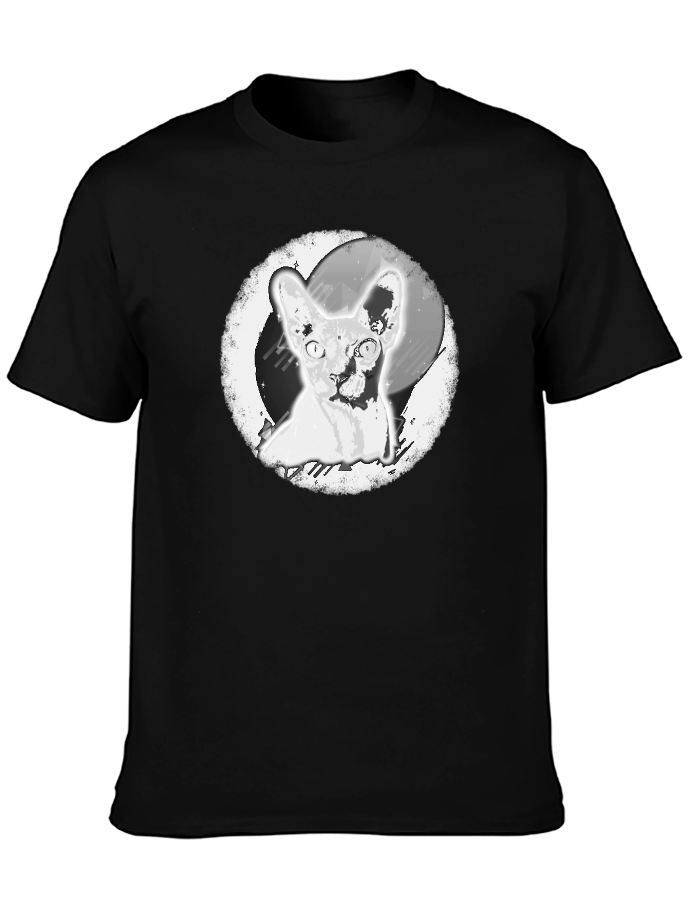 Sphynx Cat Graphic Print Black T-Shirt