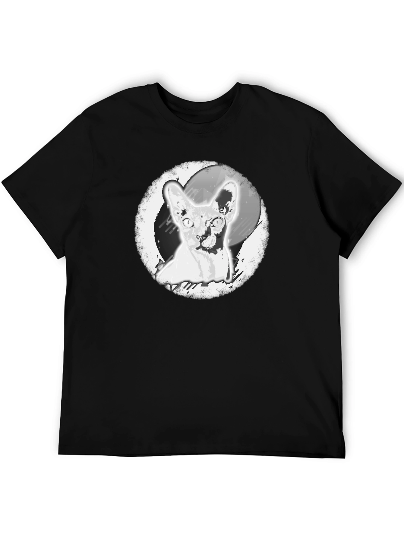 Sphynx Cat Graphic Print Black T-Shirt