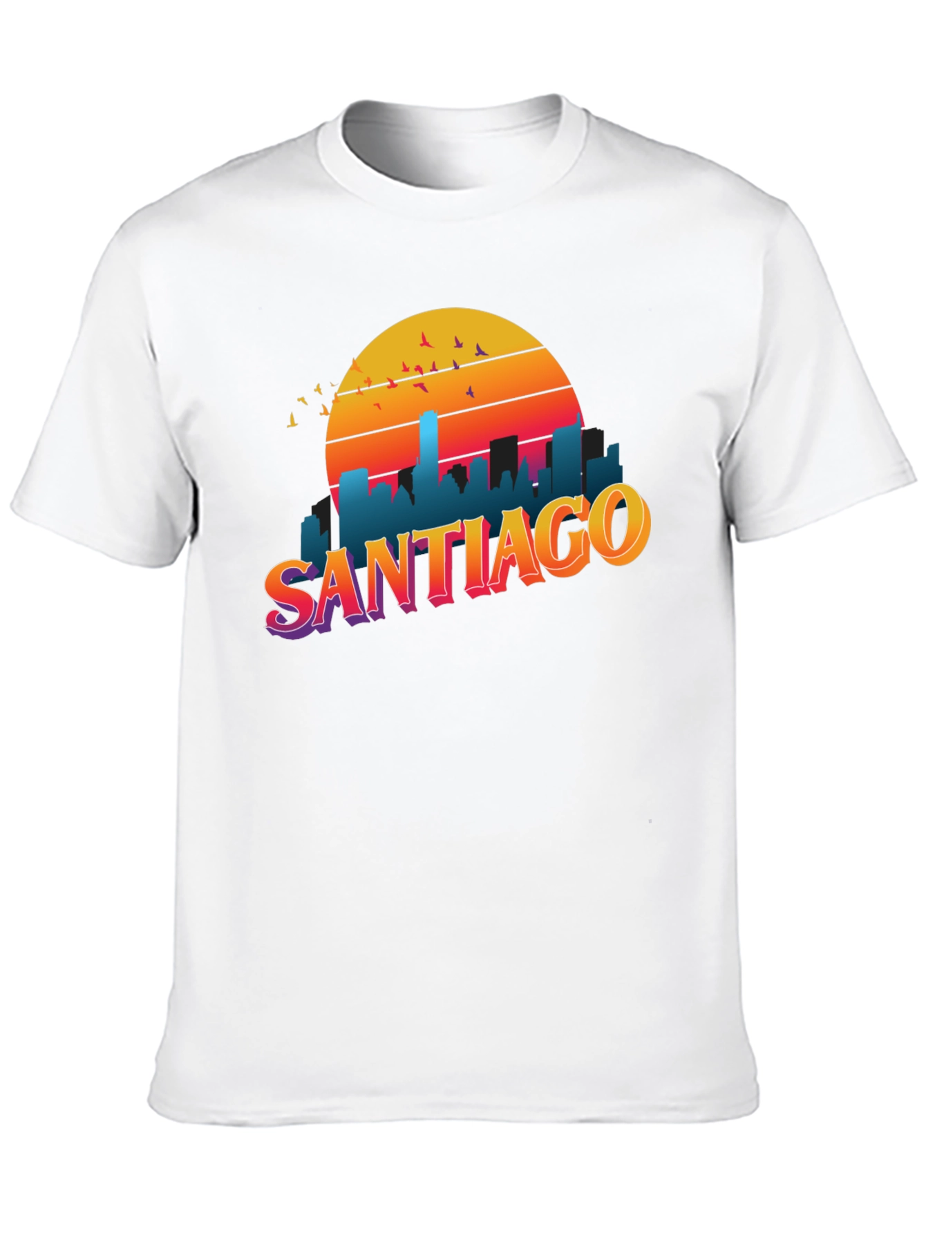 Santiago Sunset Graphic Tee - Retro Style Black T-Shirt
