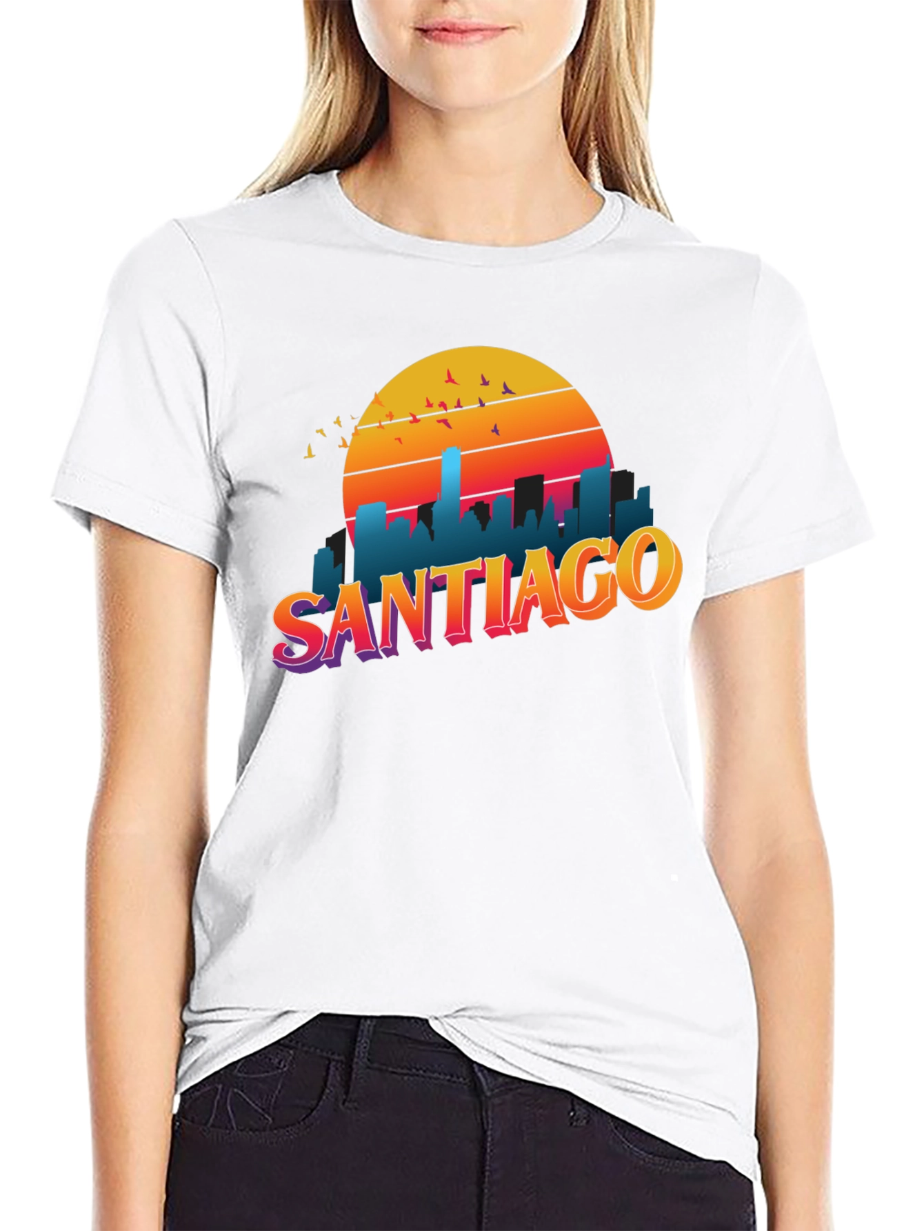 Santiago Sunset Graphic Tee - Retro Style Black T-Shirt