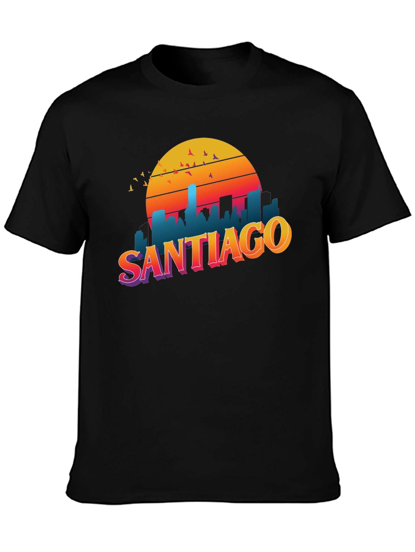 Santiago Sunset Graphic Tee - Retro Style Black T-Shirt