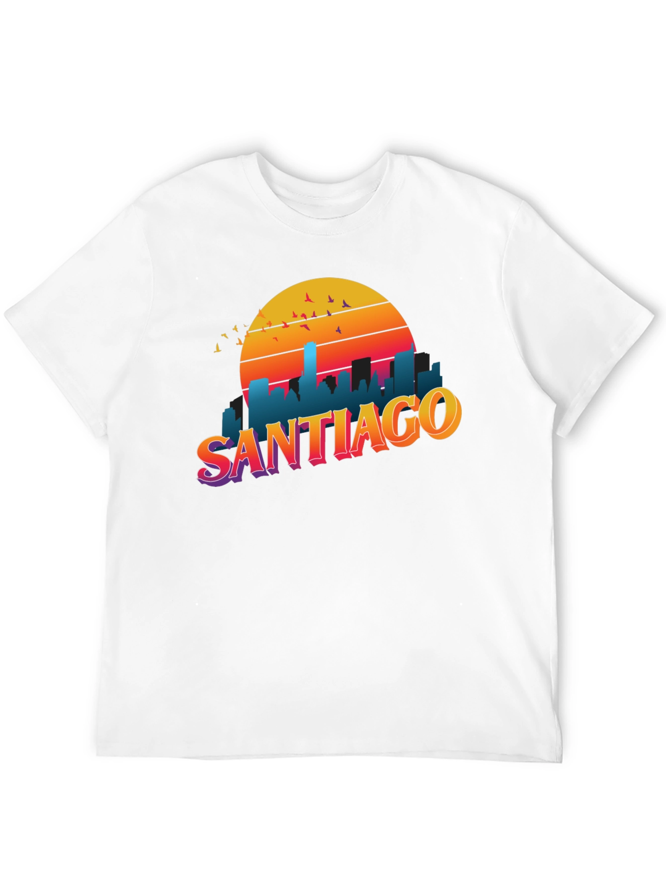 Santiago Sunset Graphic Tee - Retro Style Black T-Shirt