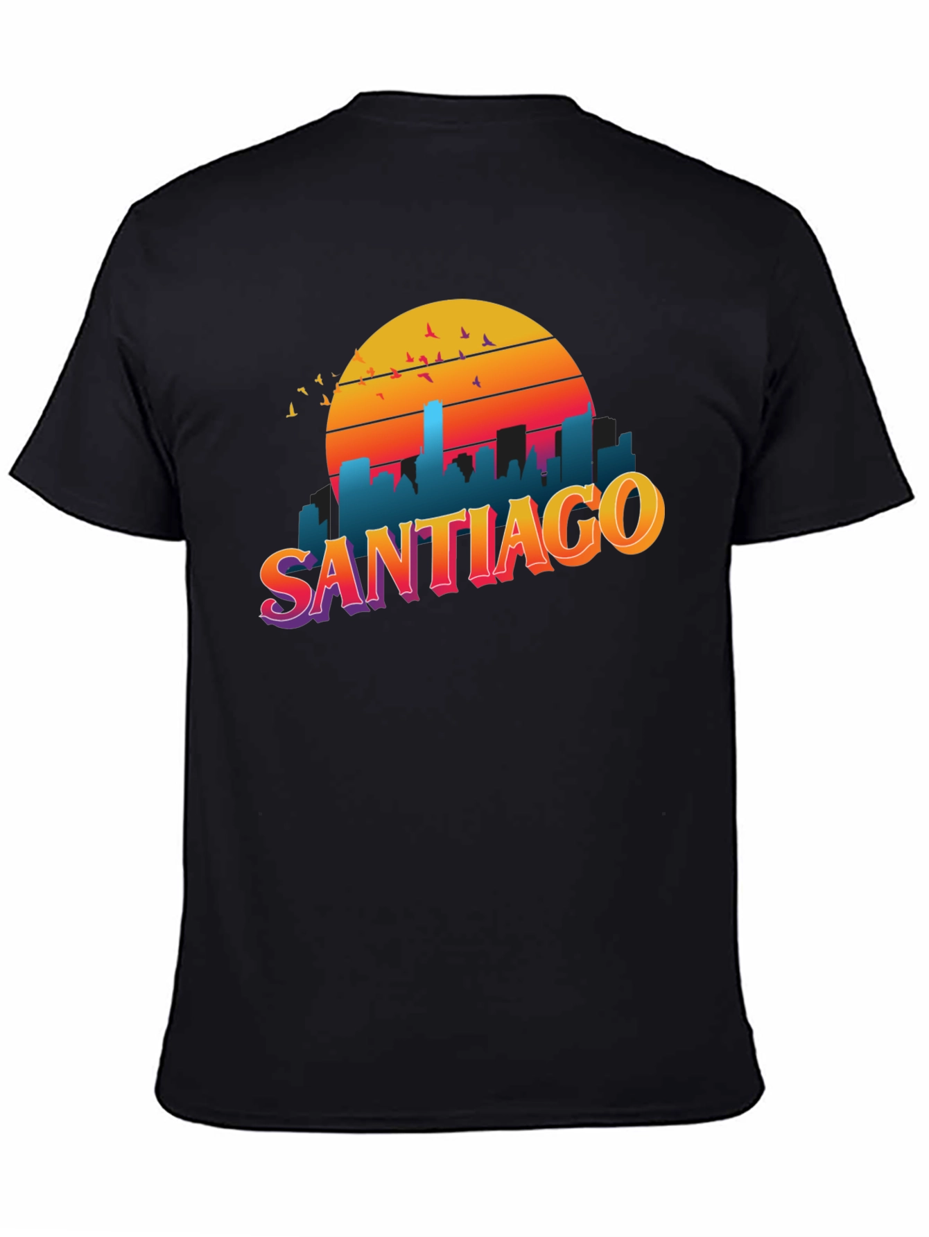 Santiago Sunset Graphic Tee - Retro Style Black T-Shirt
