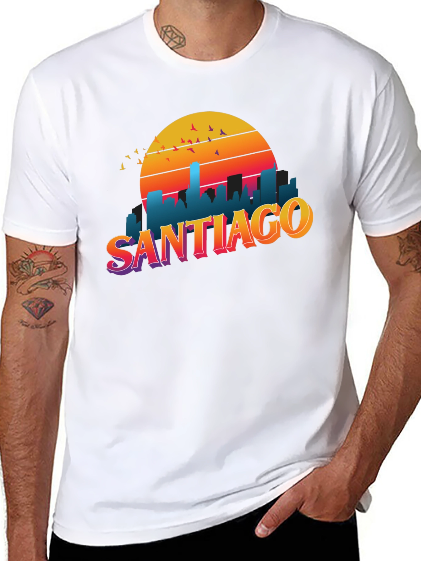 Santiago Sunset Graphic Tee - Retro Style Black T-Shirt