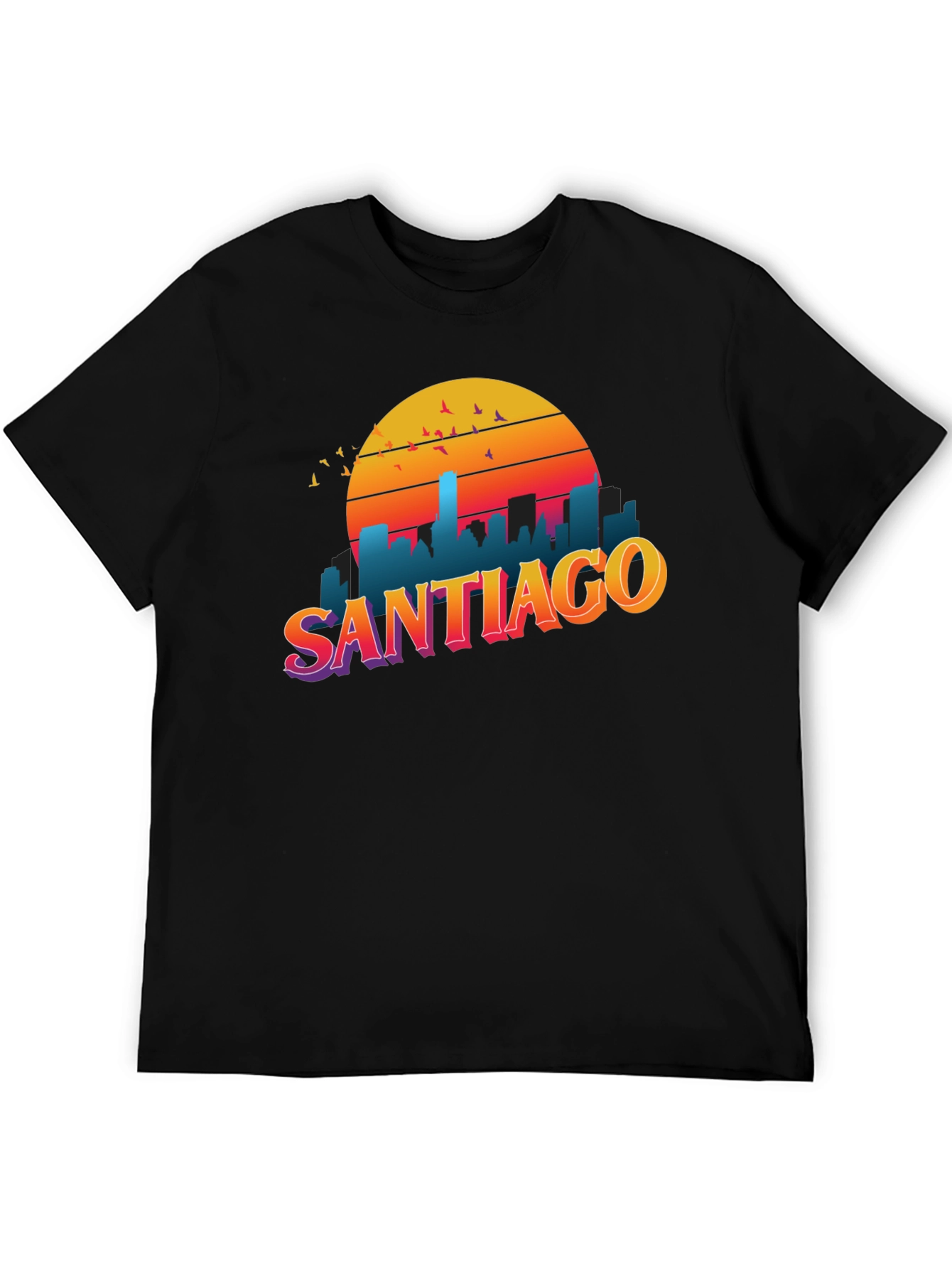 Santiago Sunset Graphic Tee - Retro Style Black T-Shirt