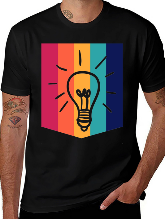 Creative Idea Bulb Colorful Stripe T-Shirt