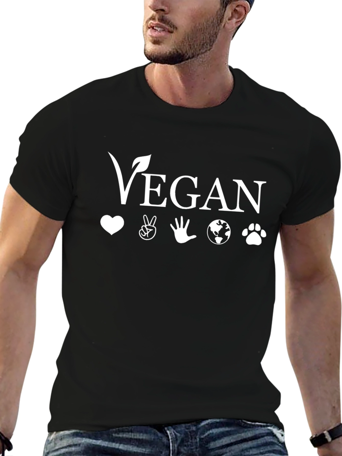 Vegan Graphic T-Shirt - Love Peace Planet Design