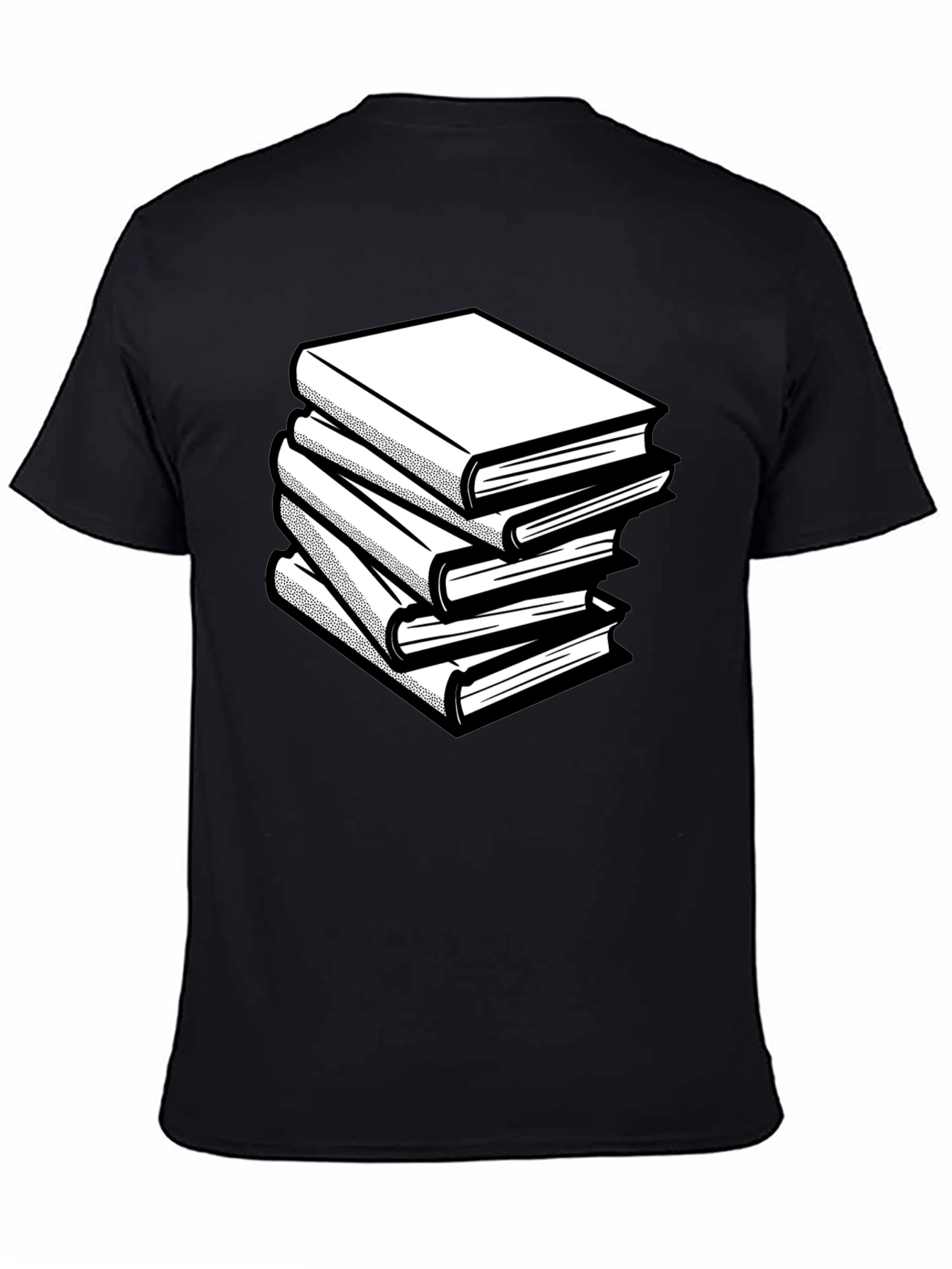 Stacked Books Graphic Tee - Black Cotton Comfort