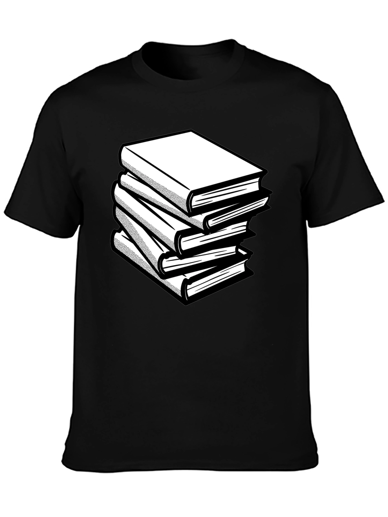 Stacked Books Graphic Tee - Black Cotton Comfort