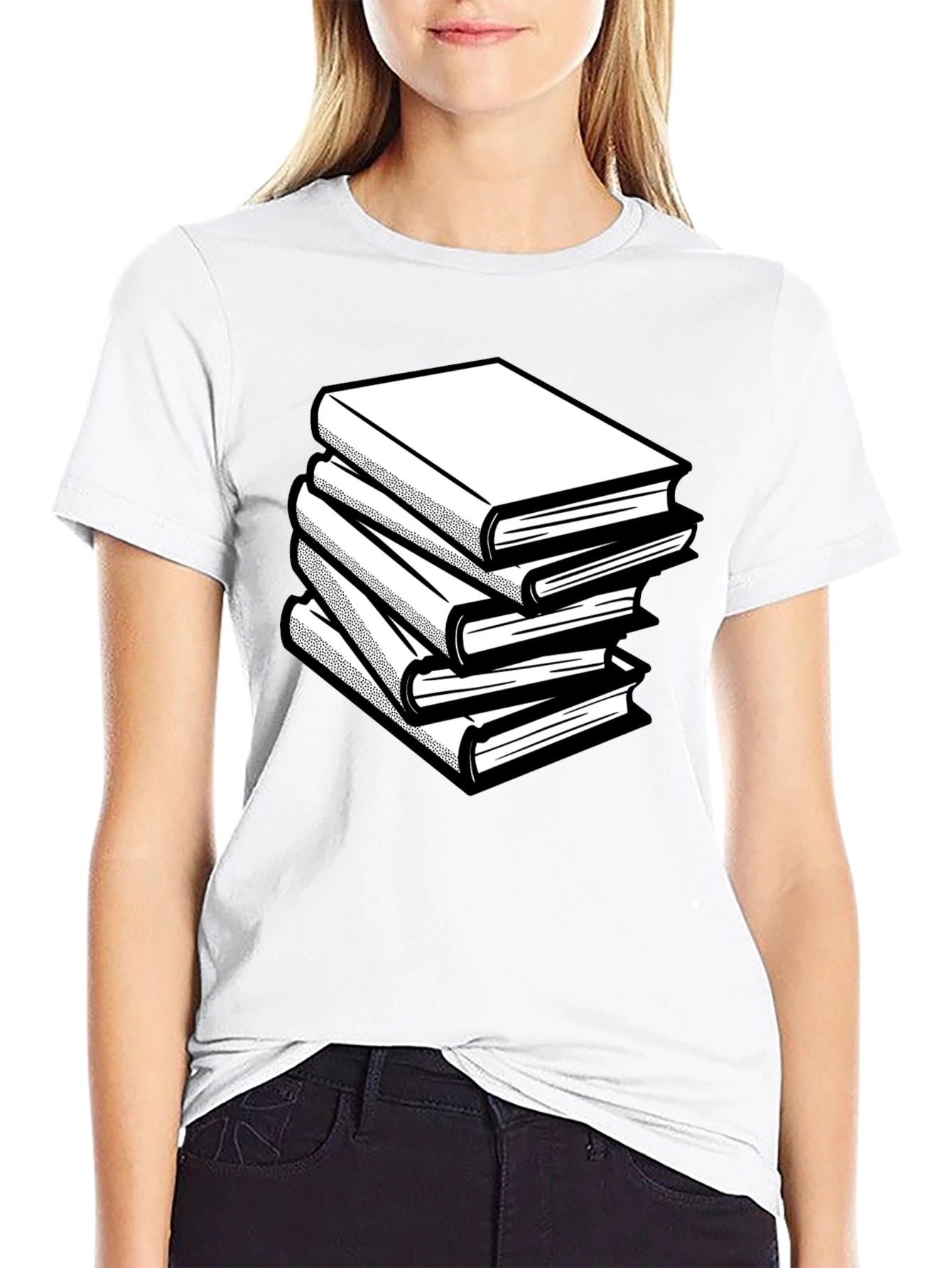 Stacked Books Graphic Tee - Black Cotton Comfort