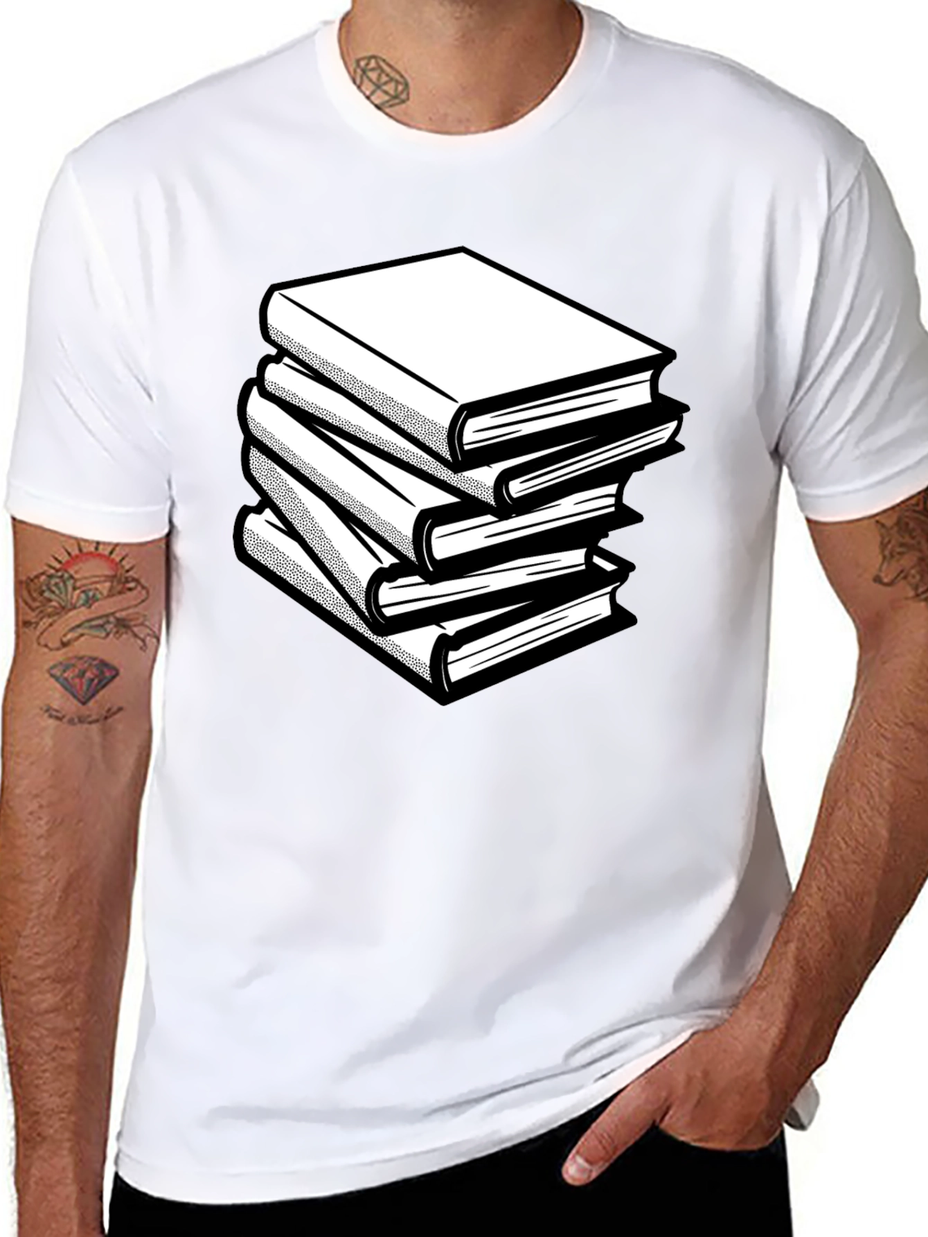 Stacked Books Graphic Tee - Black Cotton Comfort