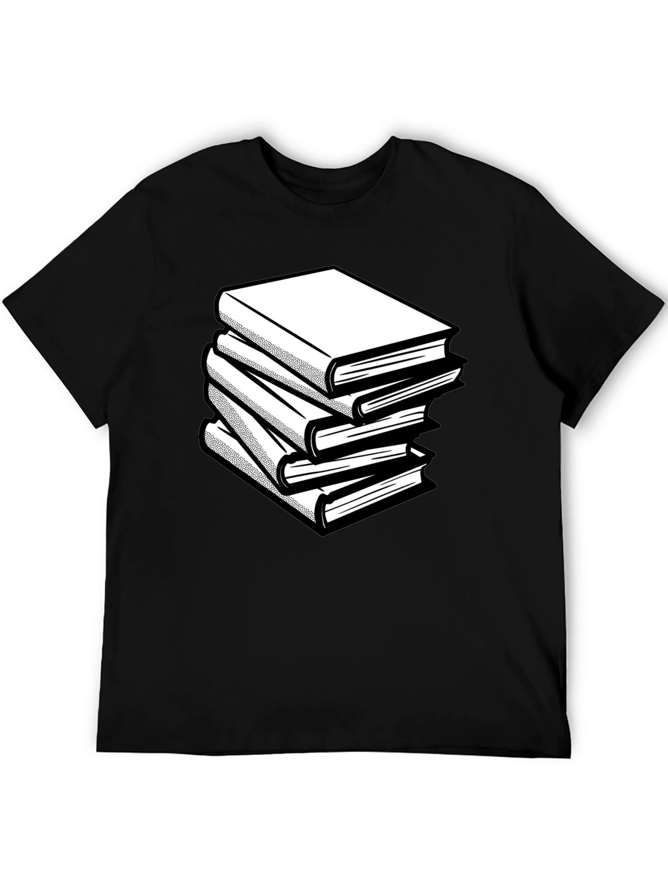 Stacked Books Graphic Tee - Black Cotton Comfort