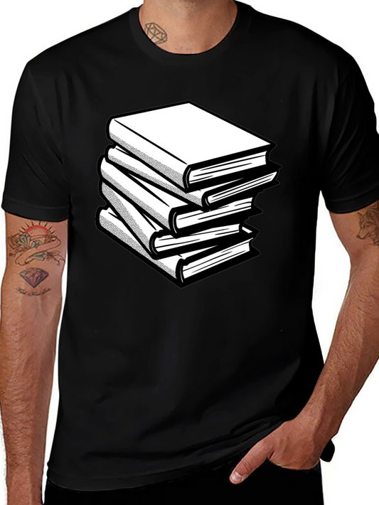 Stacked Books Graphic Tee - Black Cotton Comfort