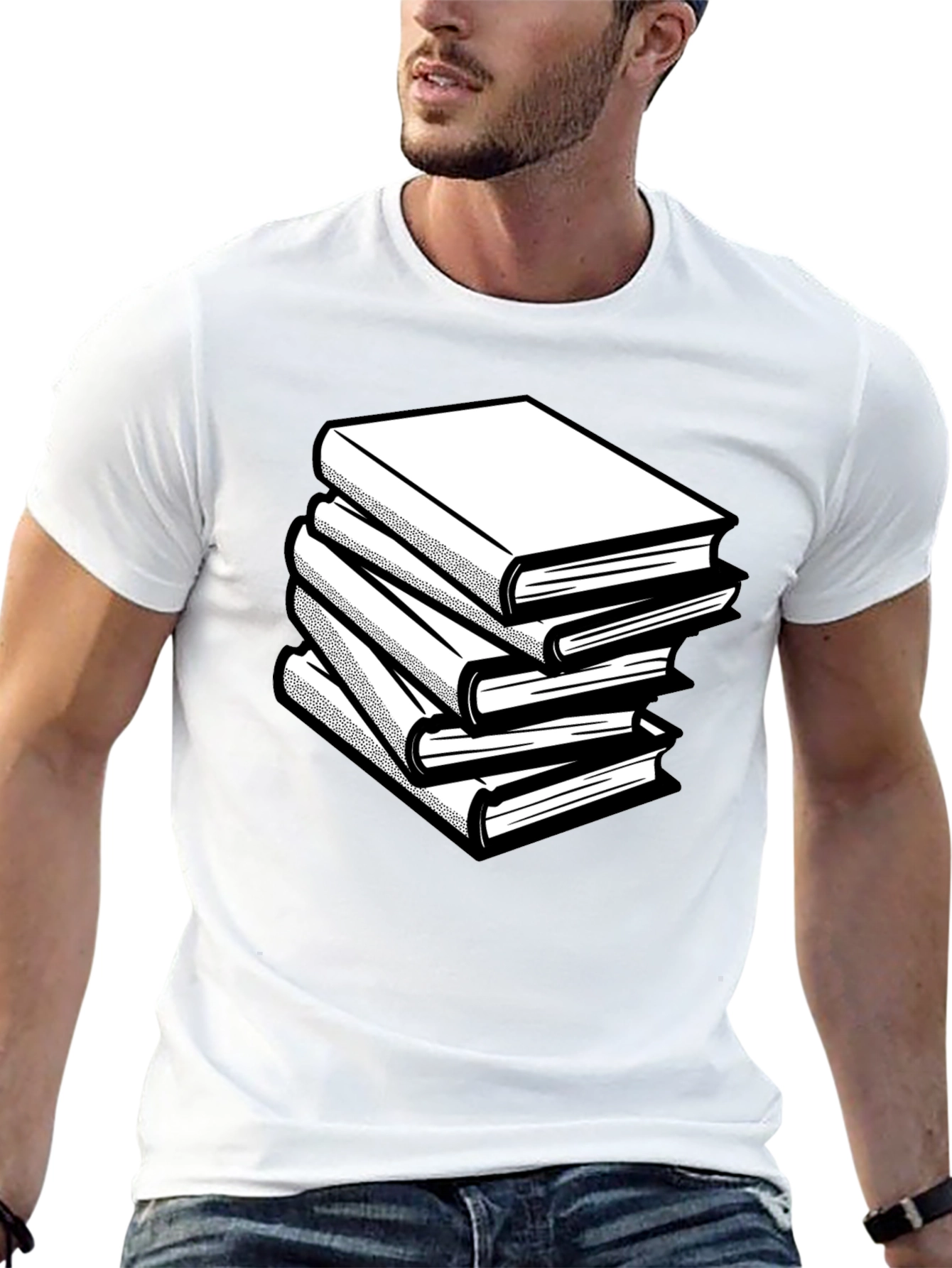 Stacked Books Graphic Tee - Black Cotton Comfort
