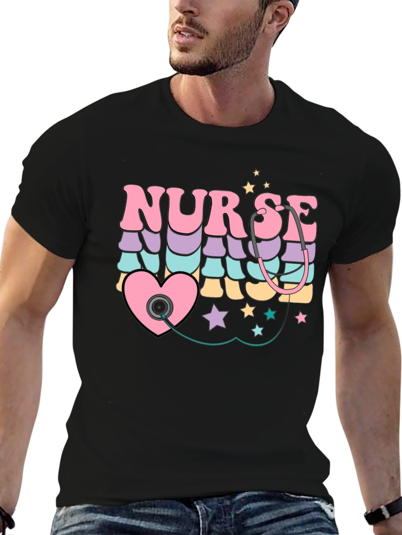Retro Nurse T-Shirt with Stethoscope Heart Design