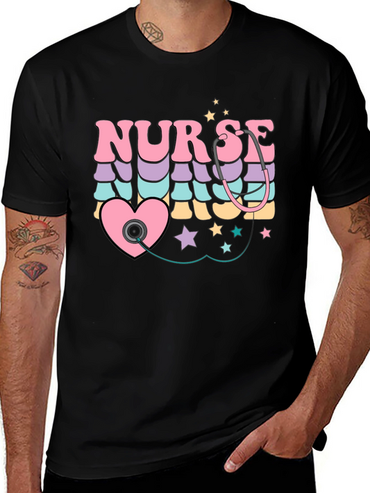 Retro Nurse T-Shirt with Stethoscope Heart Design