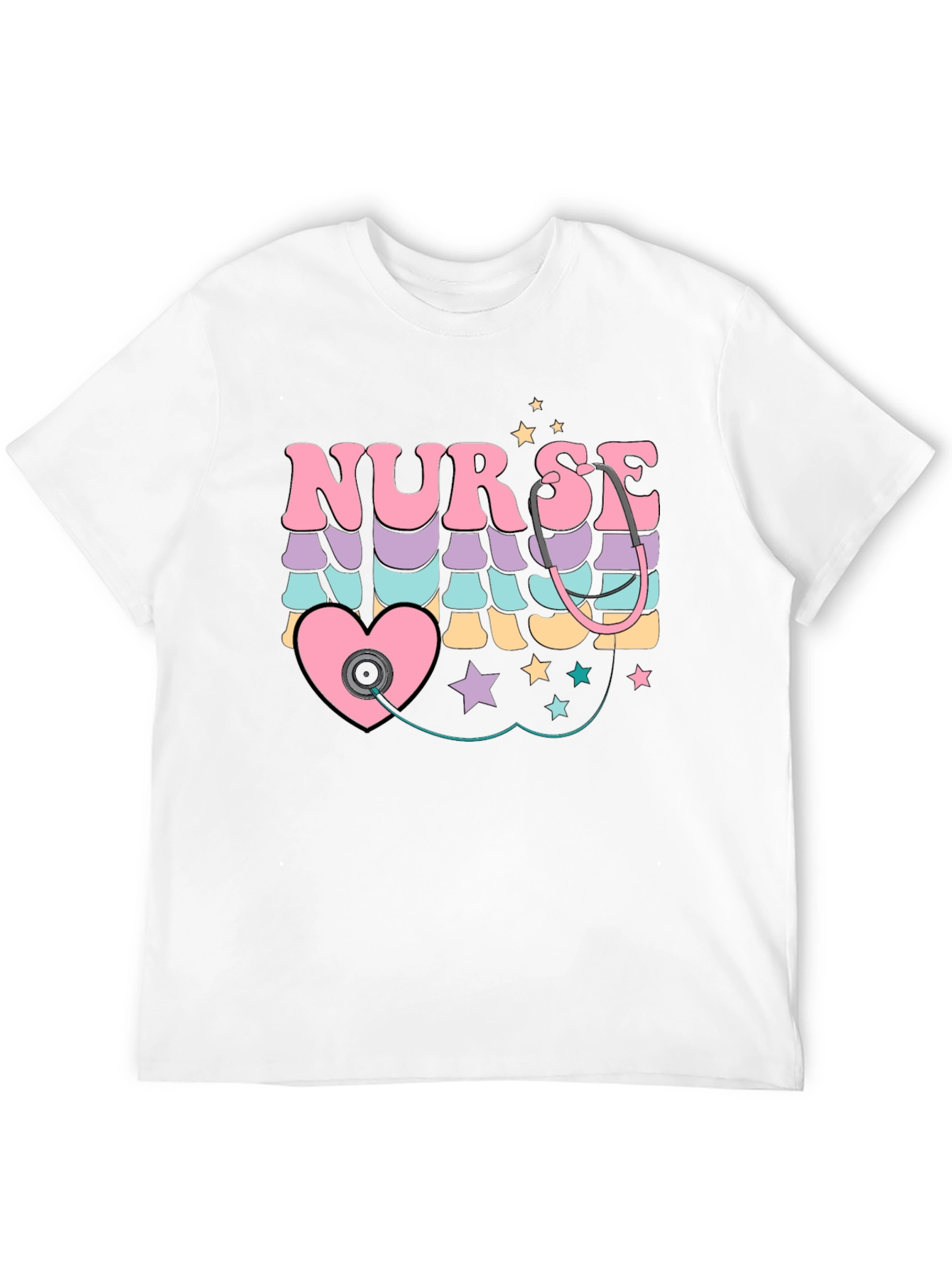 Retro Nurse T-Shirt with Stethoscope Heart Design