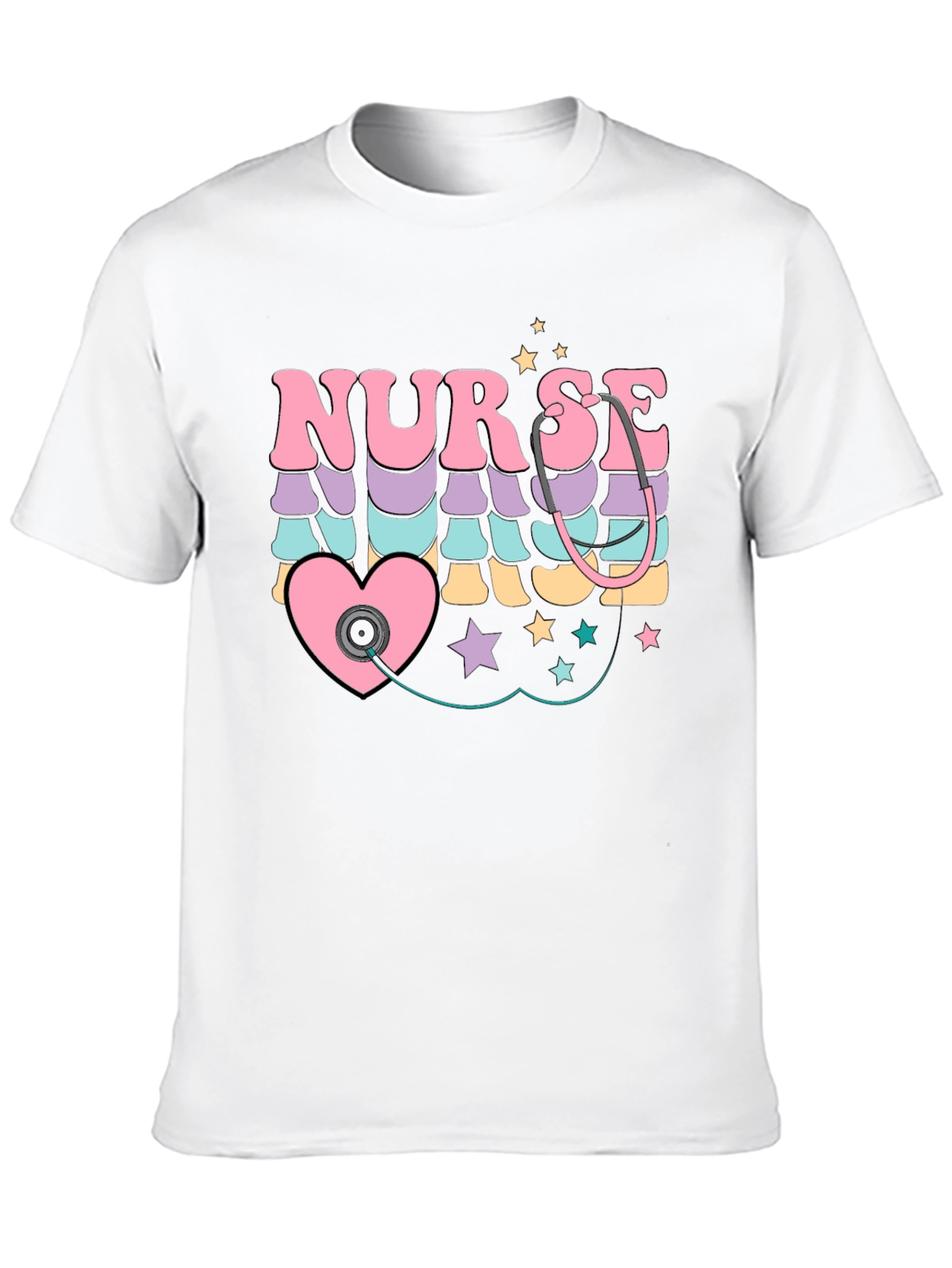 Retro Nurse T-Shirt with Stethoscope Heart Design
