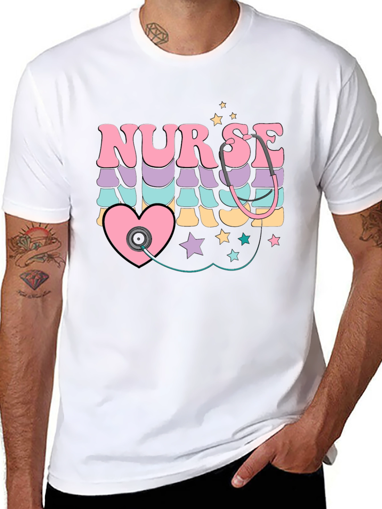 Retro Nurse T-Shirt with Stethoscope Heart Design