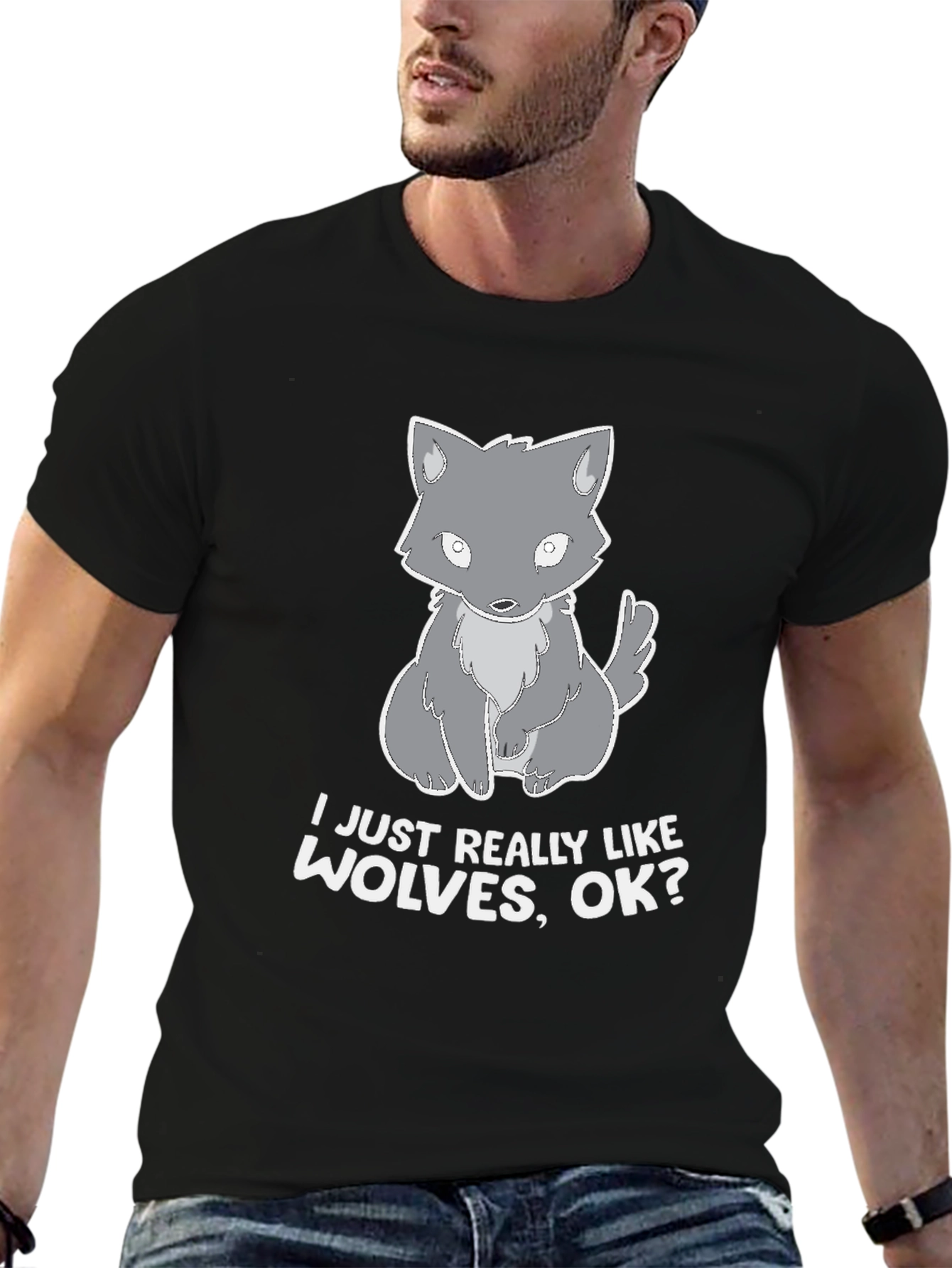 I Like Wolves Black T-Shirt Cute Wolf Design