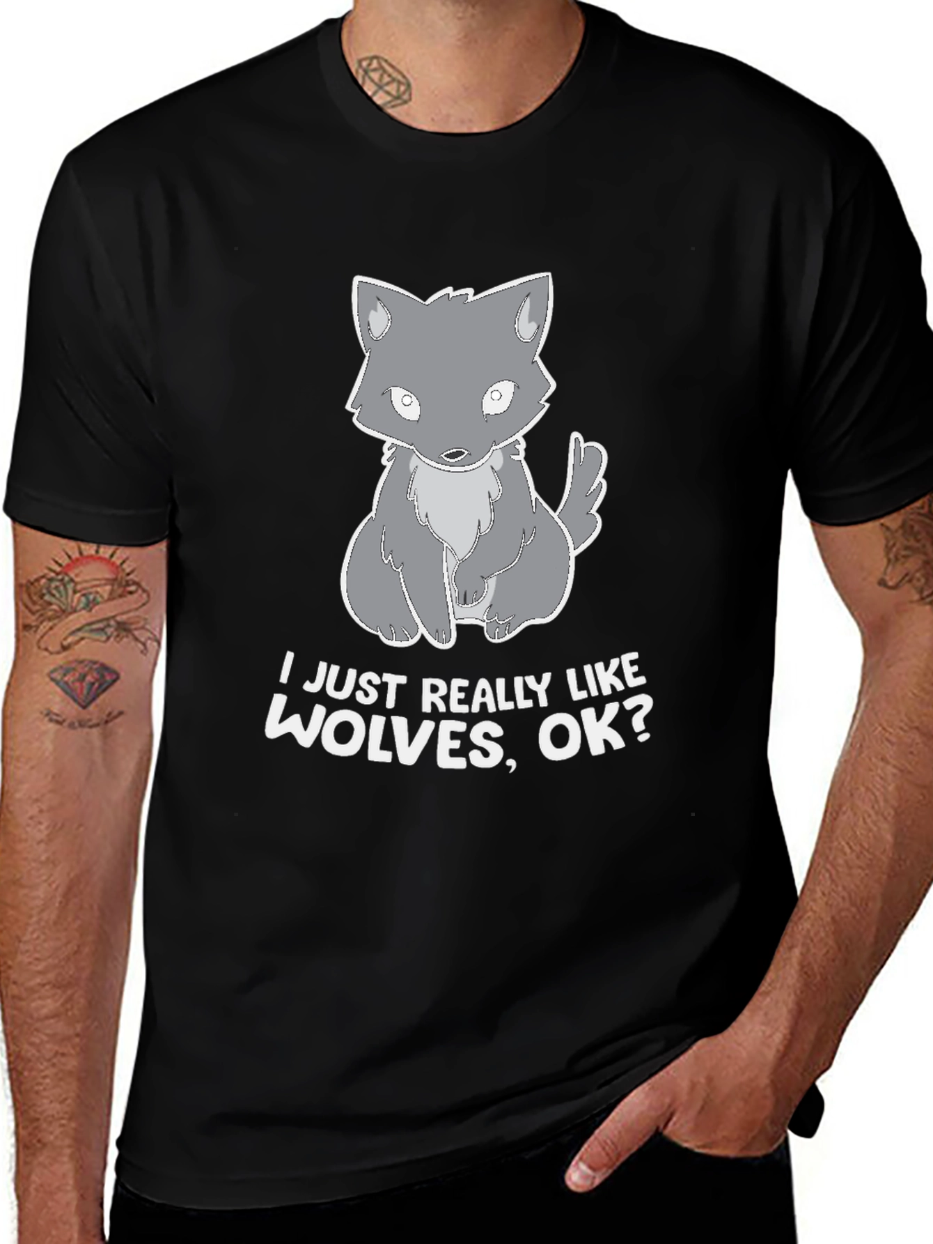 I Like Wolves Black T-Shirt Cute Wolf Design