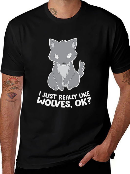 I Like Wolves Black T-Shirt Cute Wolf Design