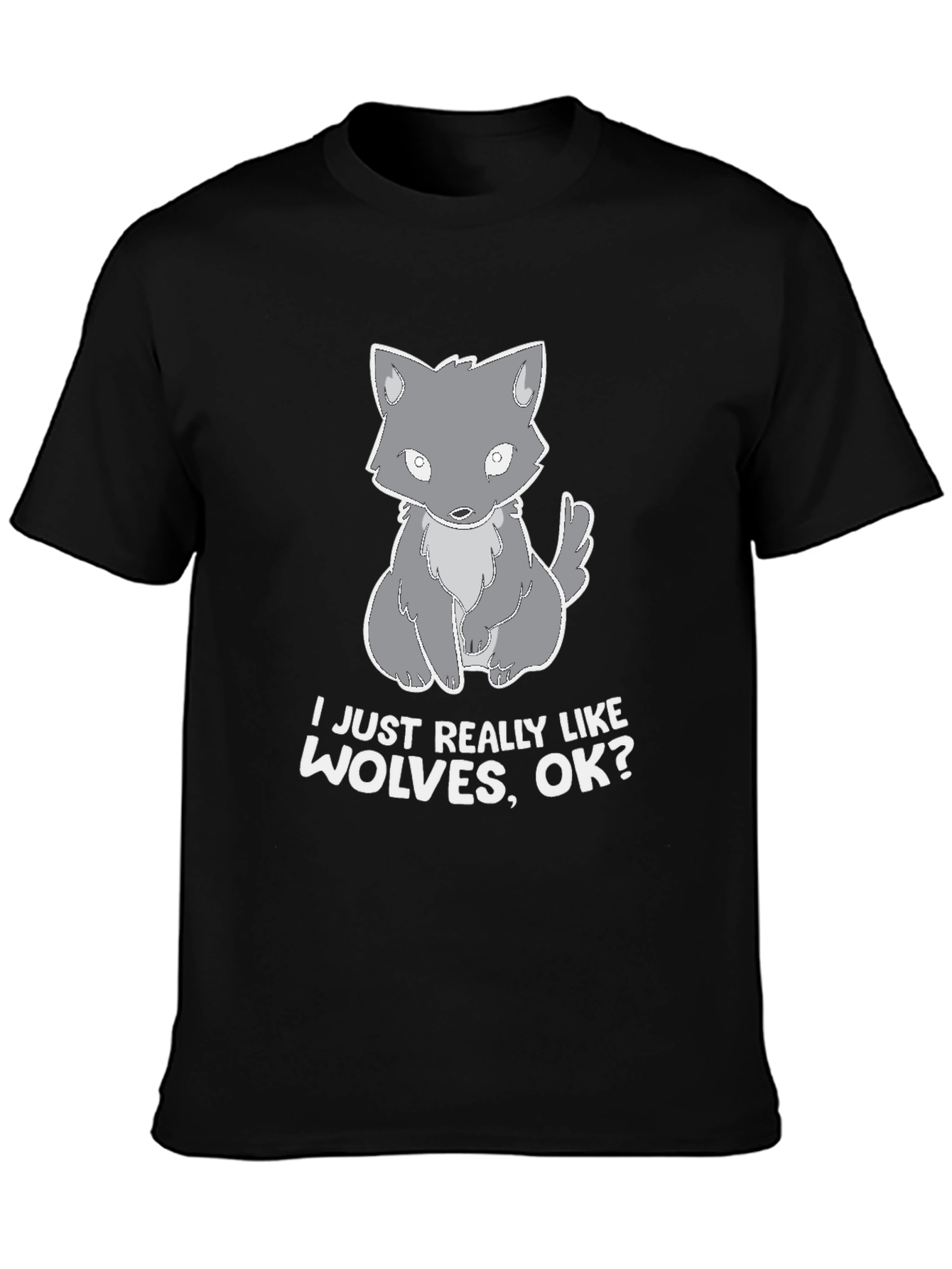 I Like Wolves Black T-Shirt Cute Wolf Design