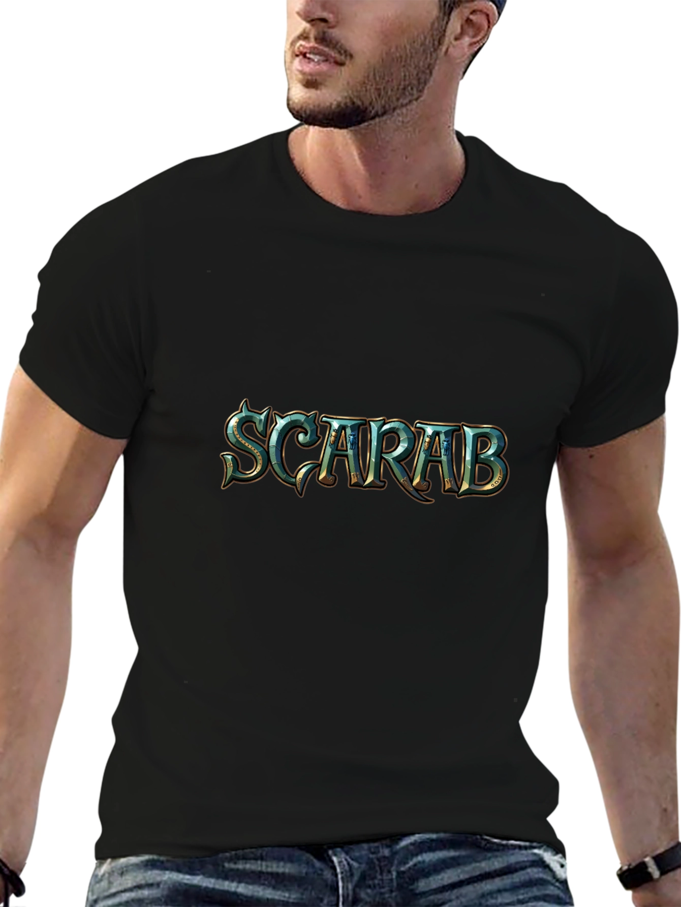 Scarab Beetle Graphic Print Black T-Shirt