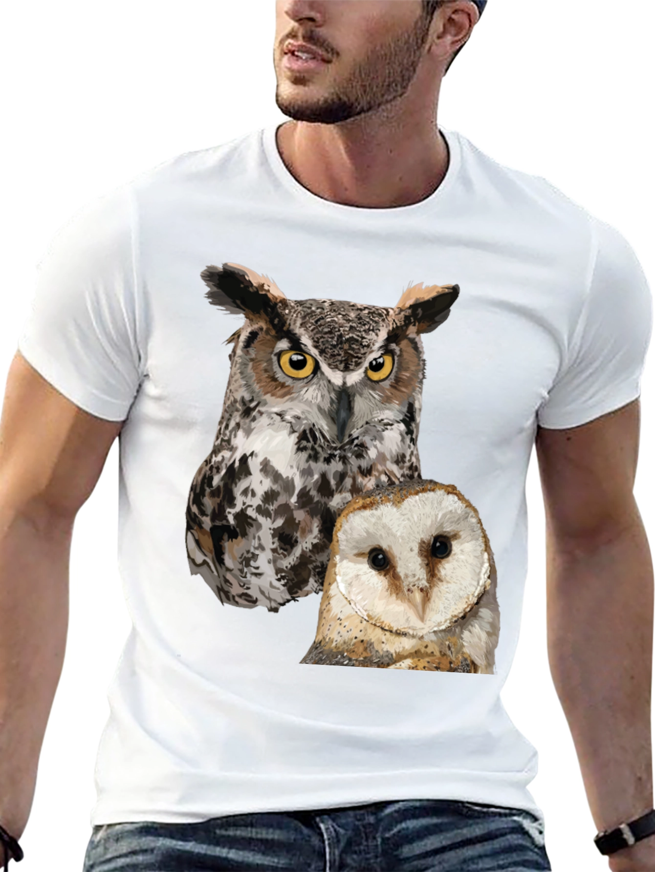 Owl Print Mens Black T-Shirt