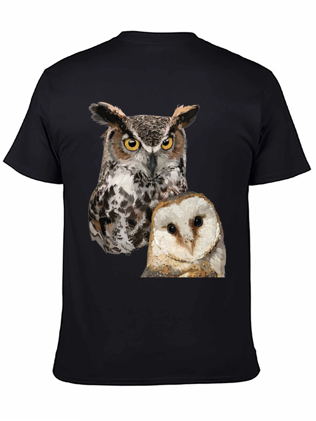 Owl Print Mens Black T-Shirt