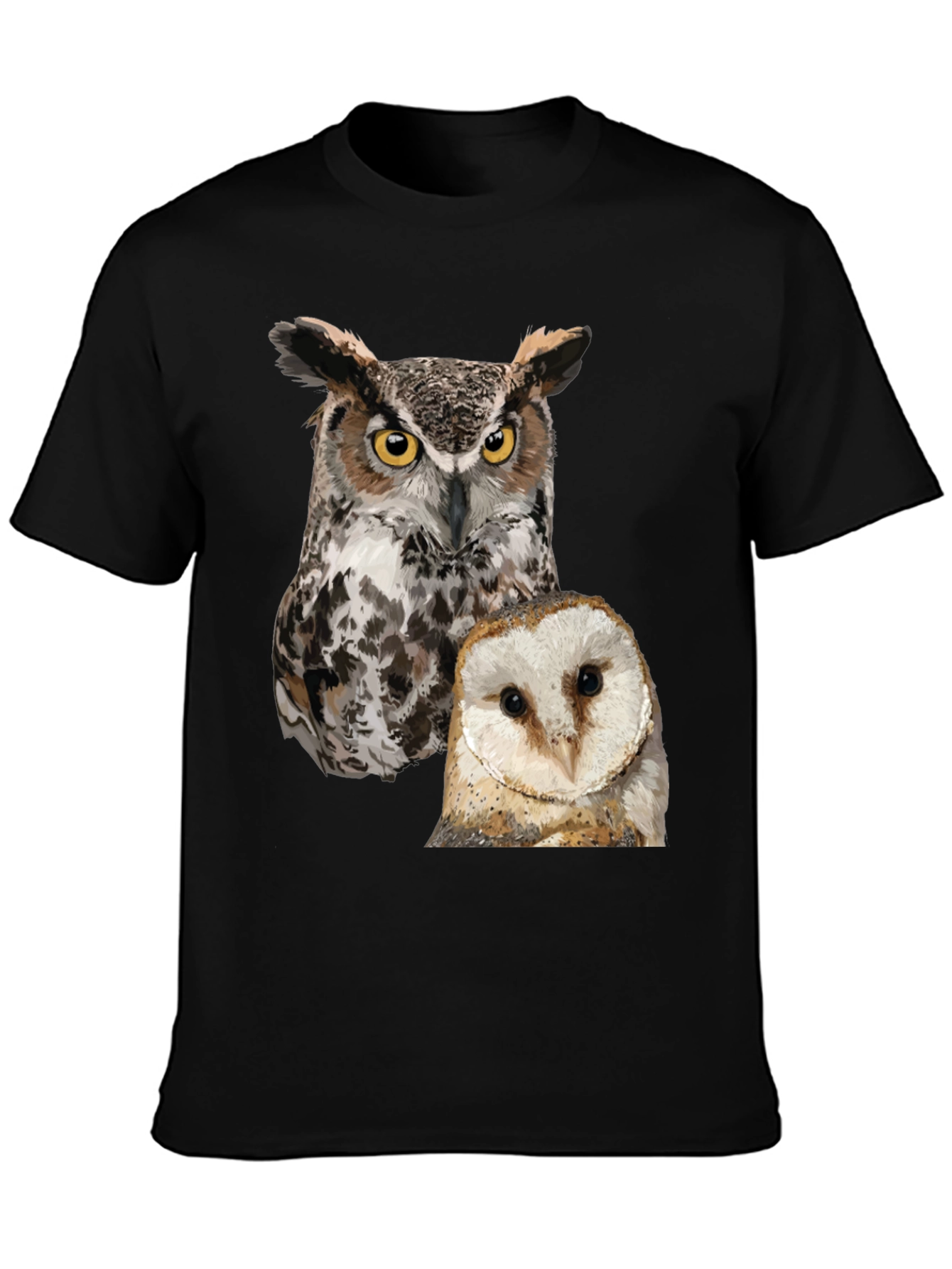 Owl Print Mens Black T-Shirt