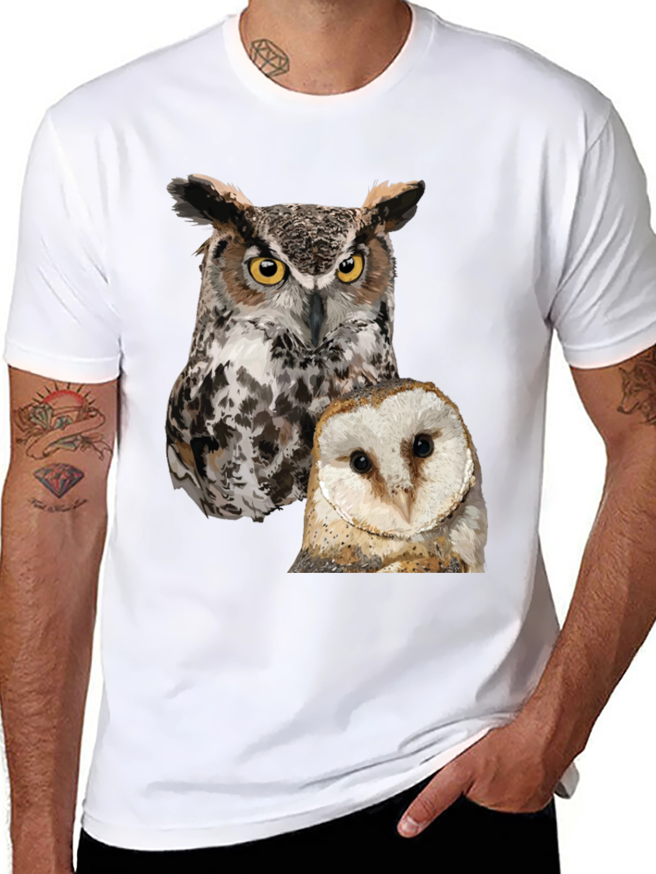 Owl Print Mens Black T-Shirt