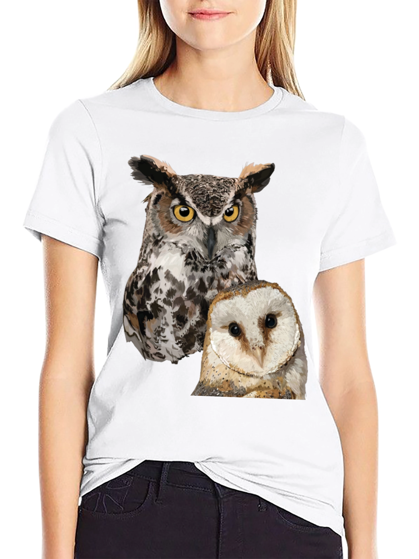Owl Print Mens Black T-Shirt