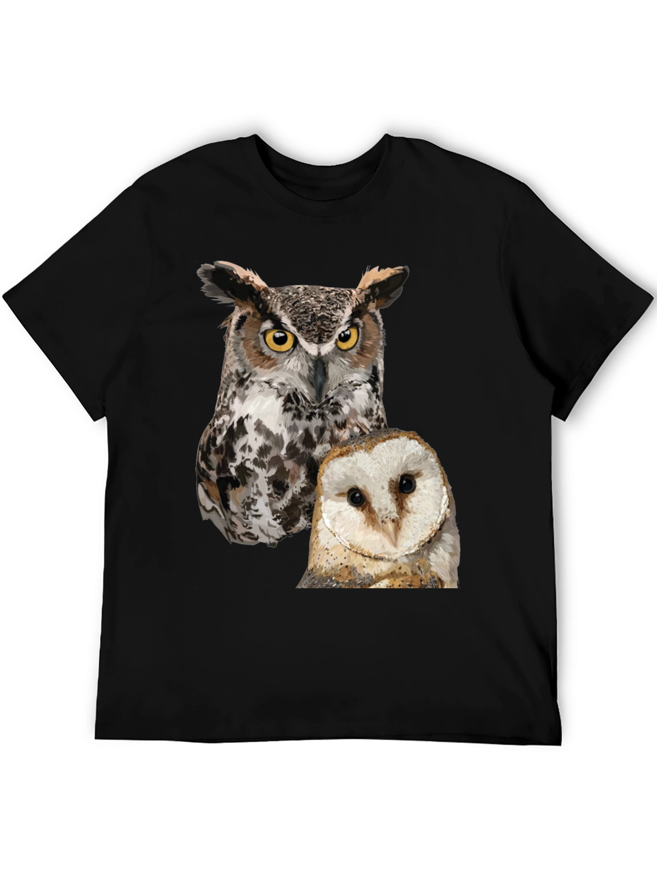 Owl Print Mens Black T-Shirt